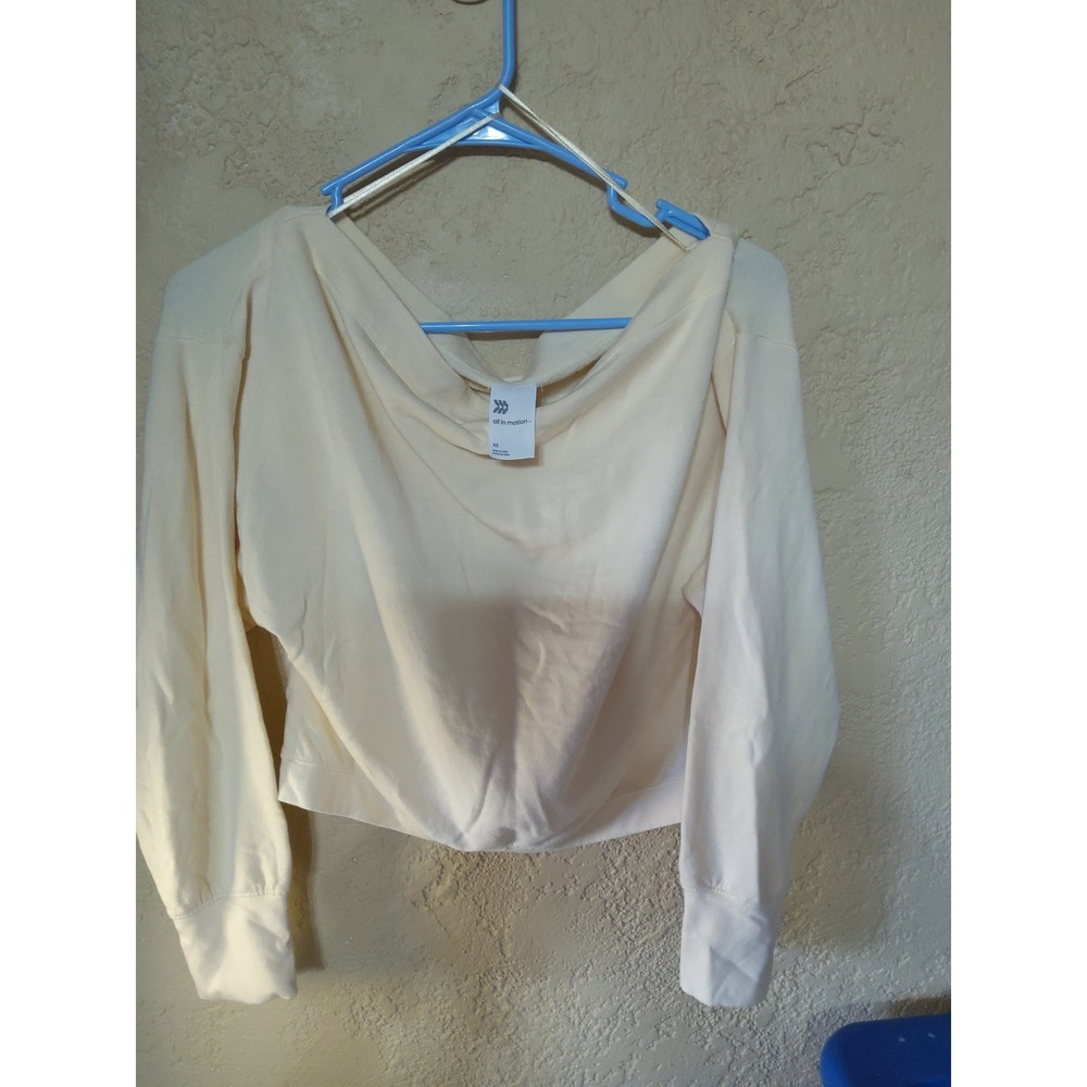 All in Motion Womens Cream Long Sleeve Boat Neck Activewear Top Thumbholes XS